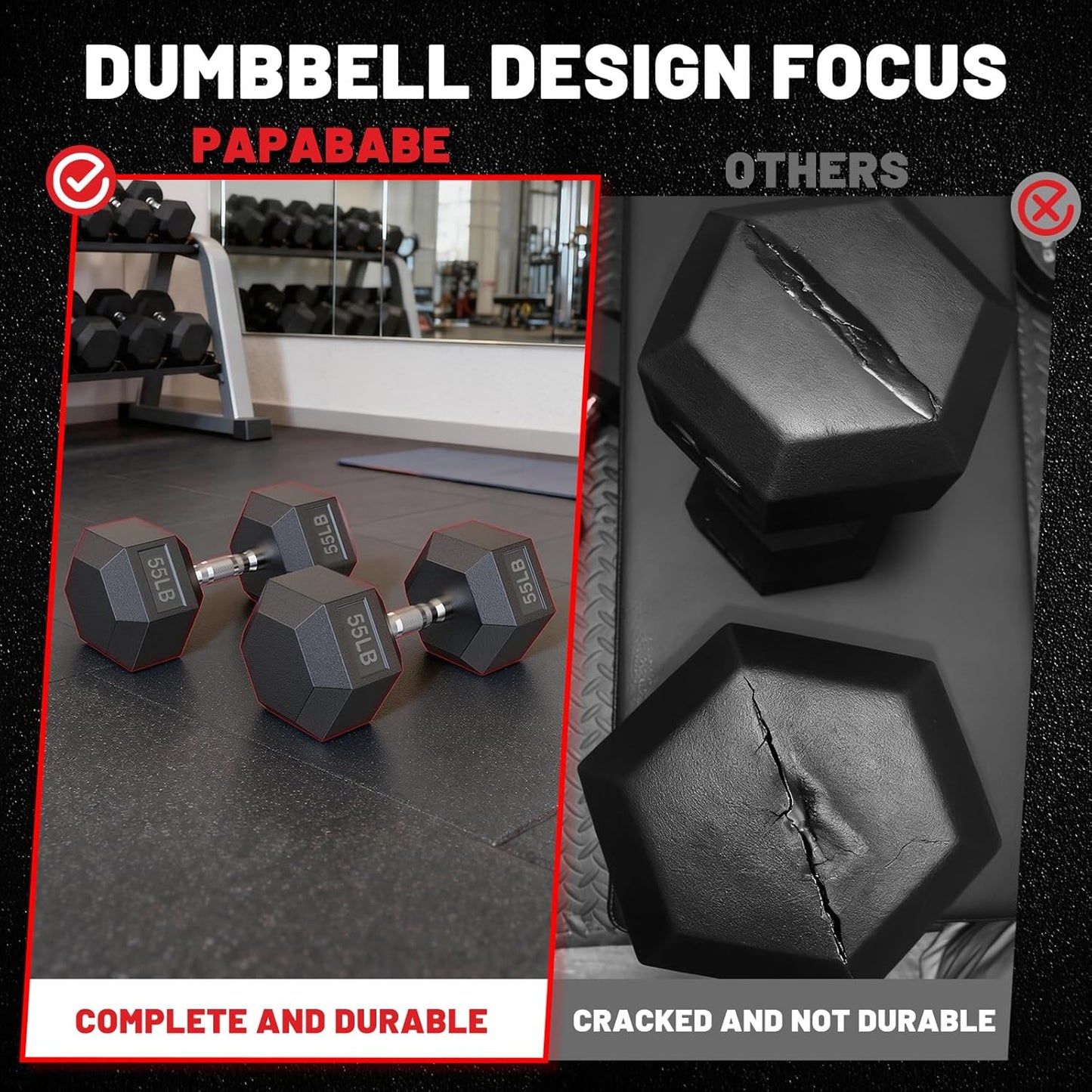 HEX Dumbbell Set 2.5-125Lb, Rubber Encased Home Gym Dumbbells, Exercise & Fitness Weights Dumbbells for Women & Men, Hand Weight for Strength Training